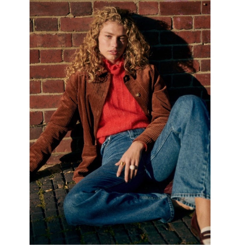SEZANE Bright Red Mohair Merino Wool Knit Ruffle High Neck Sweater Loris Jumper - Picture 11 of 15